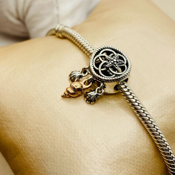 EUC Pandora 788944C00 Silver & Pandora Rose Seashell Dreamcatcher Nautical Charm - Picture 6 of 13